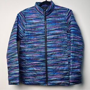 Lands' End Multicolor Striped full zip puffer jacket polyester large 14-16 girls